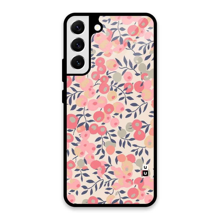 Pink Leaf Pattern Glass Back Case for Galaxy S22 Plus 5G
