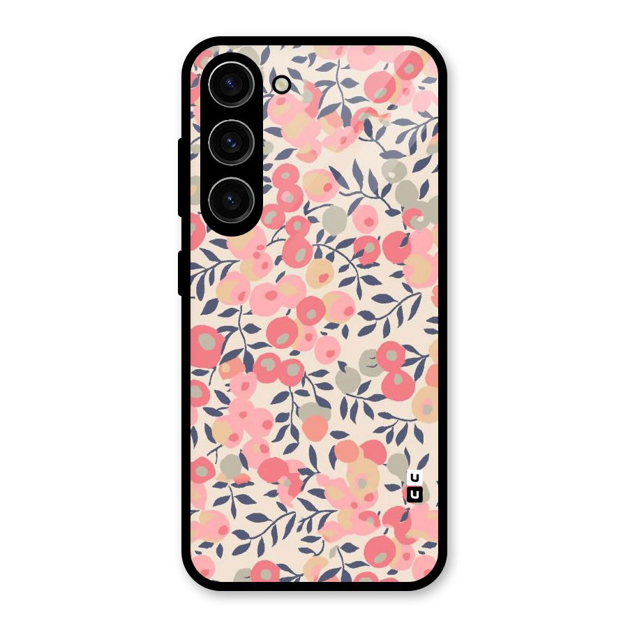 Pink Leaf Pattern Glass Back Case for Galaxy S23