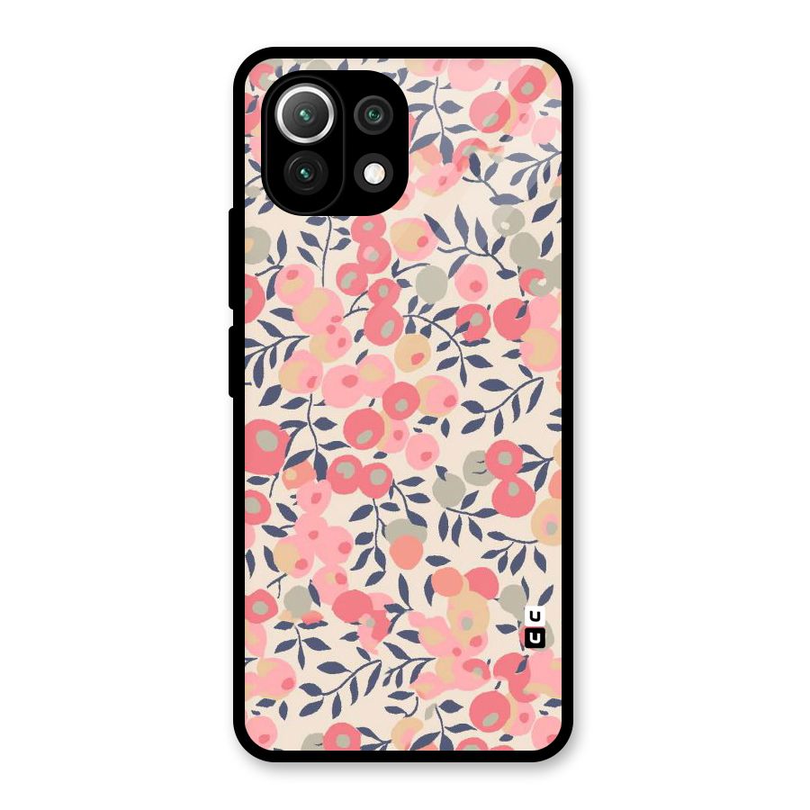 Pink Leaf Pattern Glass Back Case for Mi 11 Lite NE 5G