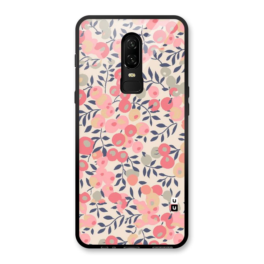 Pink Leaf Pattern Glass Back Case for OnePlus 6