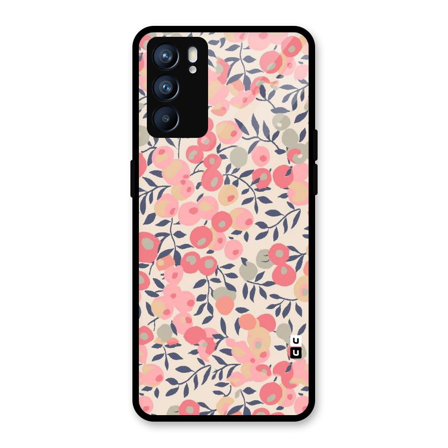 Pink Leaf Pattern Glass Back Case for Oppo Reno6 5G