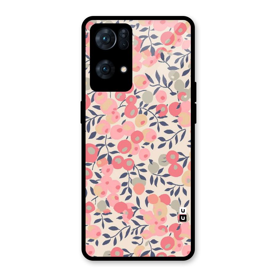 Pink Leaf Pattern Glass Back Case for Oppo Reno7 Pro 5G