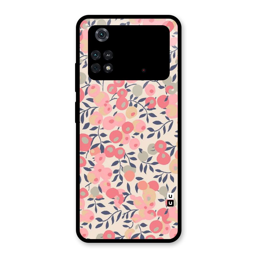 Pink Leaf Pattern Glass Back Case for Poco M4 Pro 4G