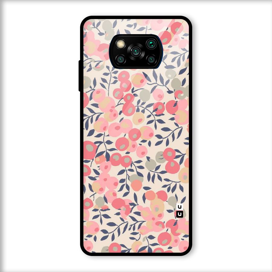 Pink Leaf Pattern Glass Back Case for Poco X3
