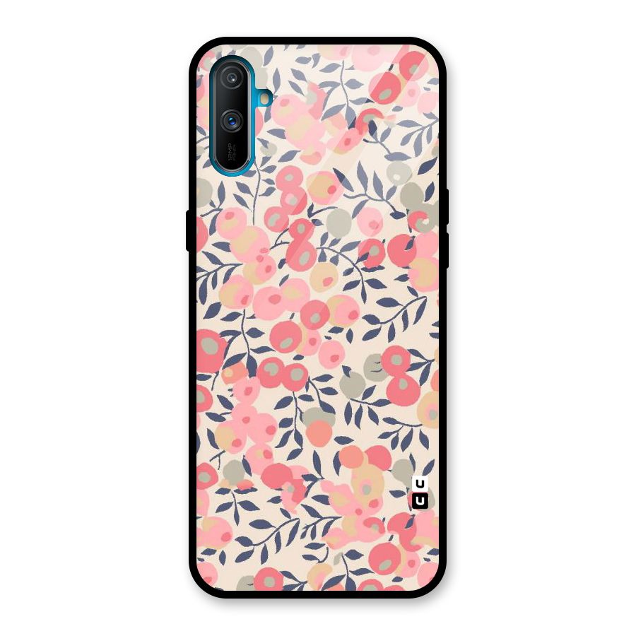 Pink Leaf Pattern Glass Back Case for Realme C3