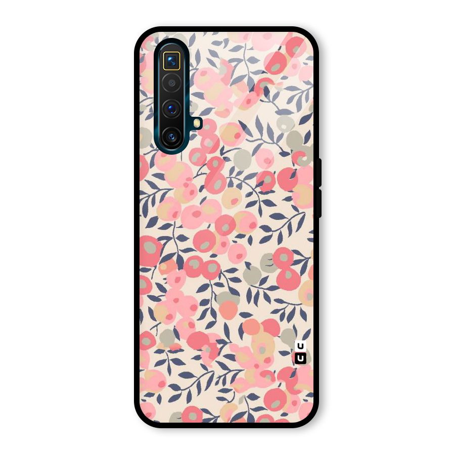 Pink Leaf Pattern Glass Back Case for Realme X3 SuperZoom