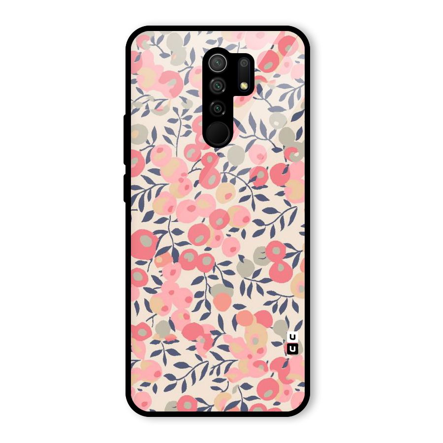 Pink Leaf Pattern Glass Back Case for Redmi 9 Prime