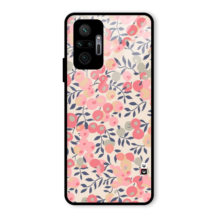 Pink Leaf Pattern Glass Back Case for Redmi Note 10 Pro