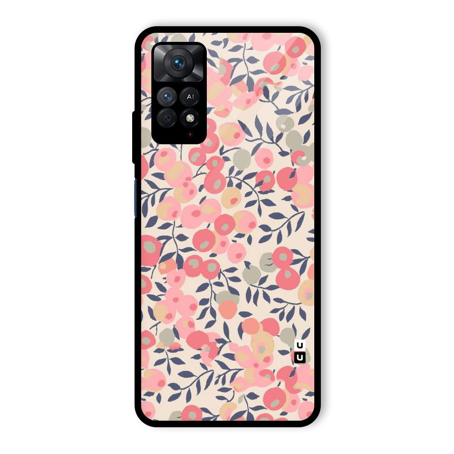 Pink Leaf Pattern Glass Back Case for Redmi Note 11 Pro