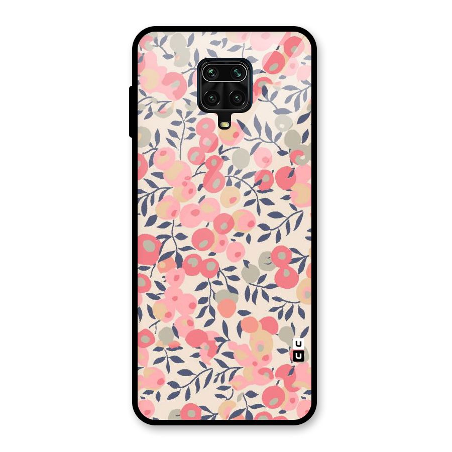 Pink Leaf Pattern Glass Back Case for Redmi Note 9 Pro