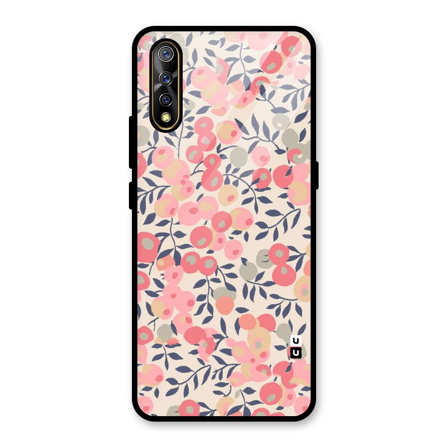 Pink Leaf Pattern Glass Back Case for Vivo S1