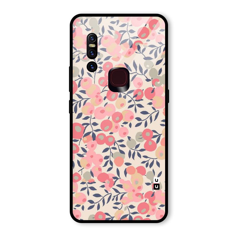Pink Leaf Pattern Glass Back Case for Vivo V15