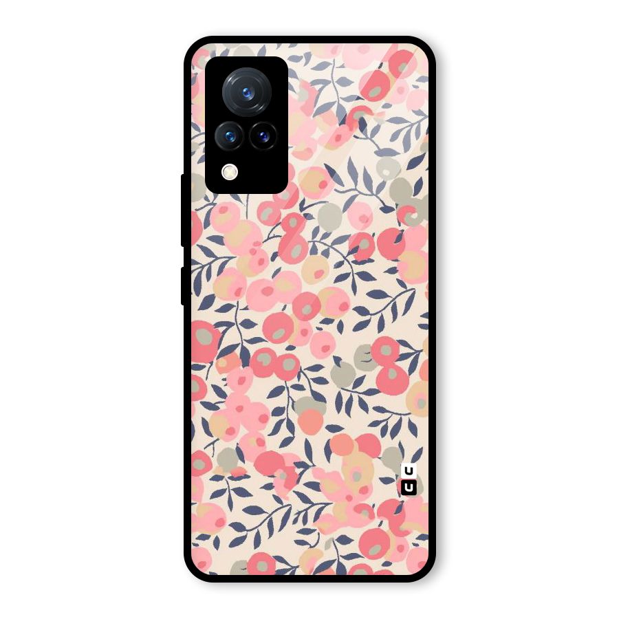 Pink Leaf Pattern Glass Back Case for Vivo V21 5G