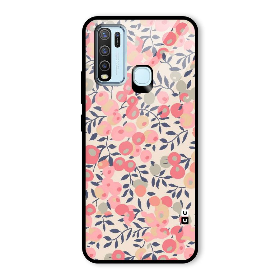 Pink Leaf Pattern Glass Back Case for Vivo Y30