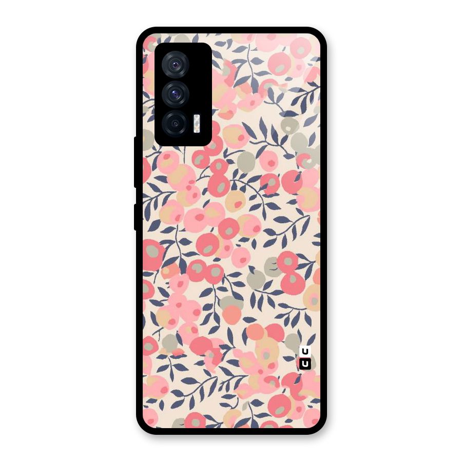 Pink Leaf Pattern Glass Back Case for Vivo iQOO 7 5G