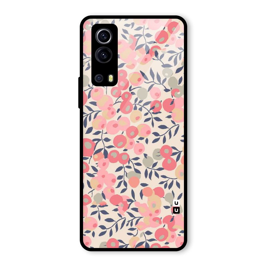 Pink Leaf Pattern Glass Back Case for Vivo iQOO Z3