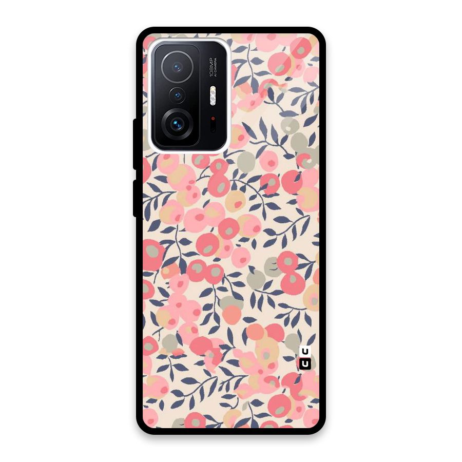 Pink Leaf Pattern Glass Back Case for Xiaomi 11T Pro