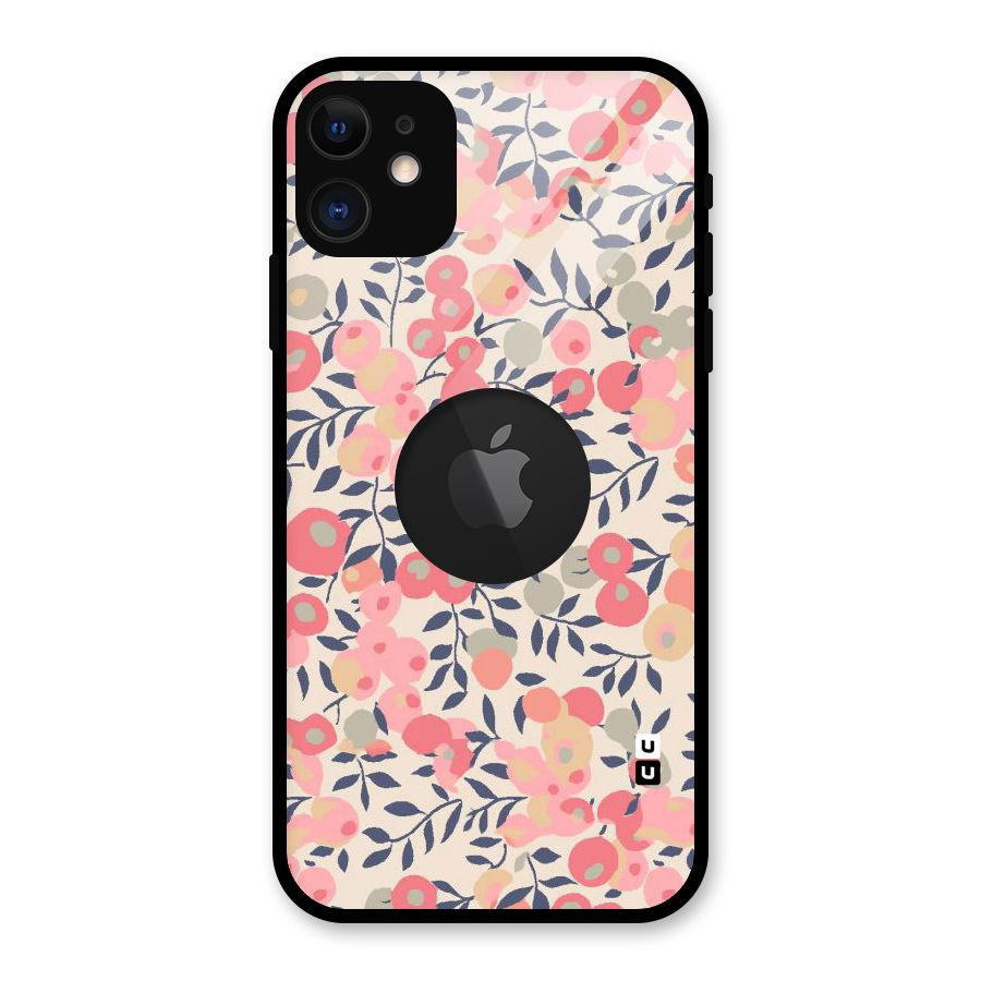 Pink Leaf Pattern Glass Back Case for iPhone 11 Logo Cut