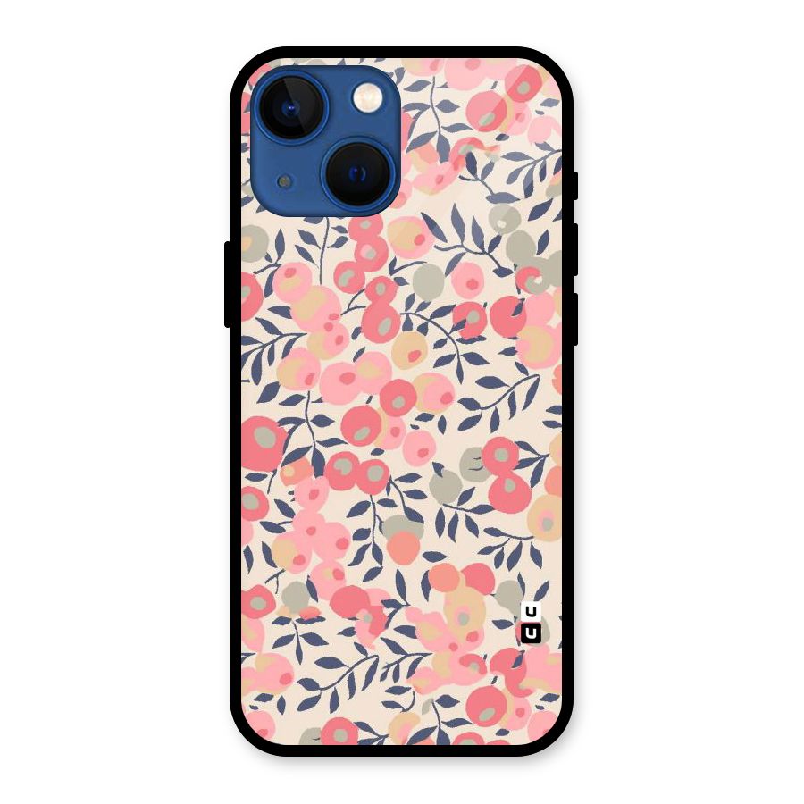 Pink Leaf Pattern Glass Back Case for iPhone 13 Mini