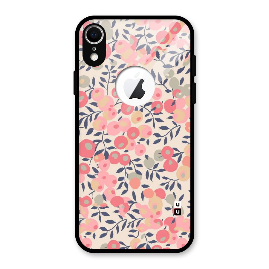 Pink Leaf Pattern Glass Back Case for iPhone XR Logo Cut