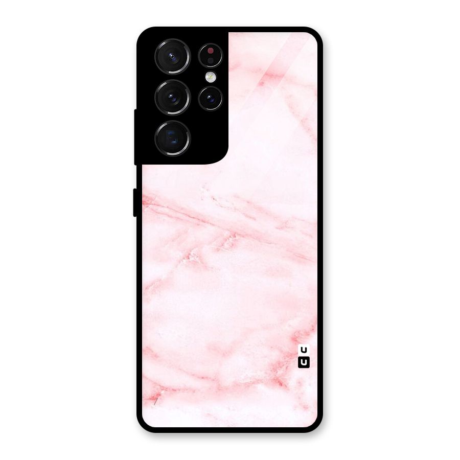 Pink Marble Print Glass Back Case for Galaxy S21 Ultra 5G