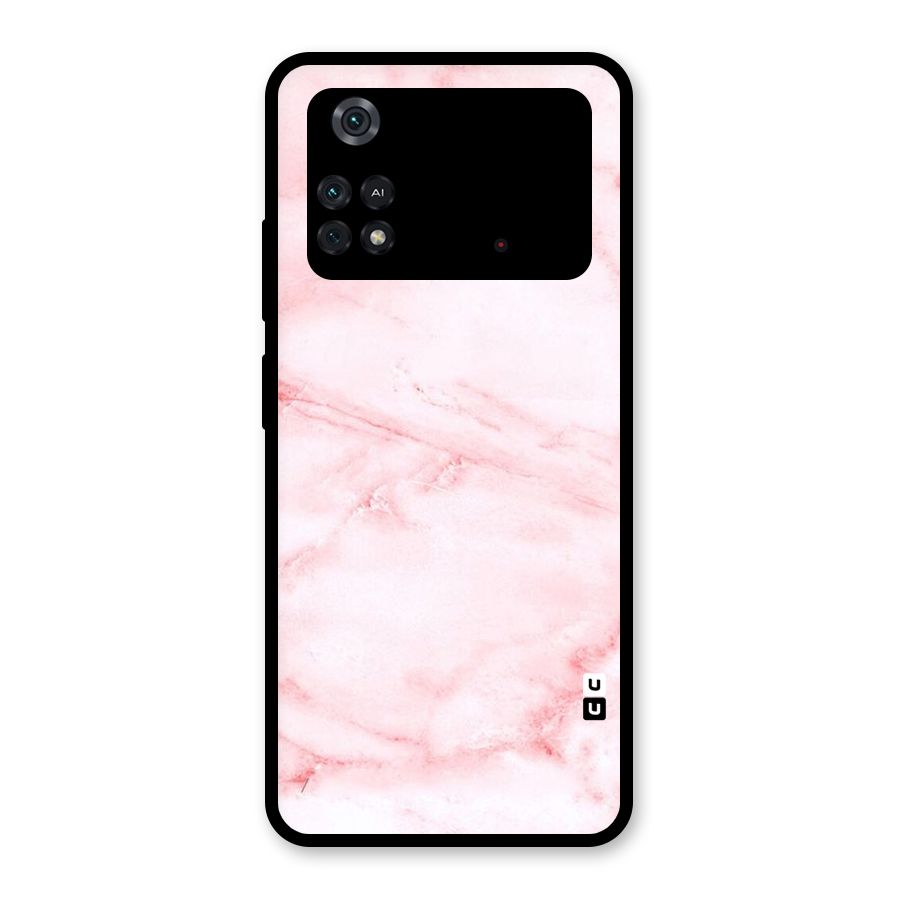Pink Marble Print Glass Back Case for Poco M4 Pro 4G