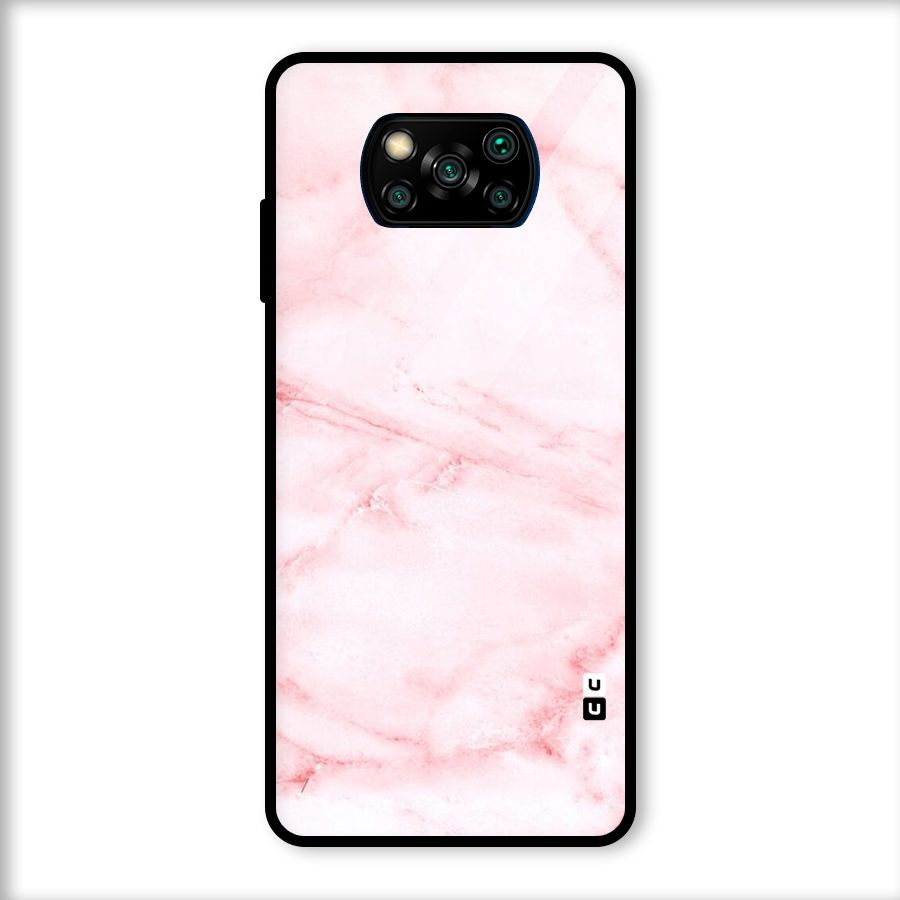 Pink Marble Print Glass Back Case for Poco X3