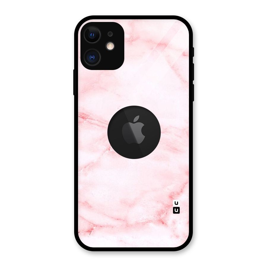 Pink Marble Print Glass Back Case for iPhone 11 Logo Cut