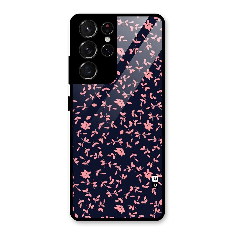 Pink Plant Design Glass Back Case for Galaxy S21 Ultra 5G
