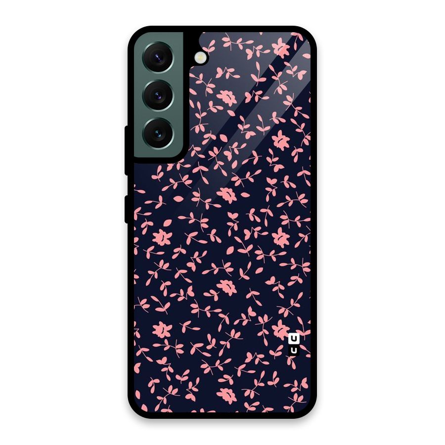 Pink Plant Design Glass Back Case for Galaxy S22 5G