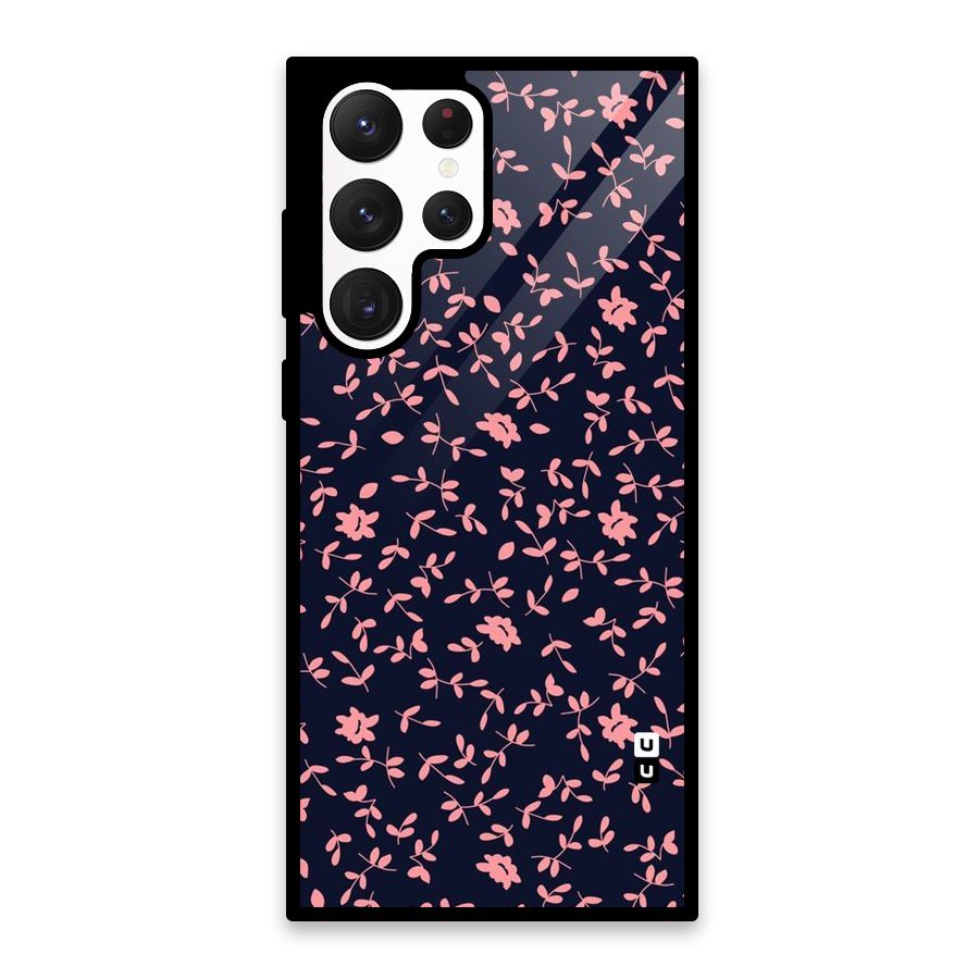 Pink Plant Design Glass Back Case for Galaxy S22 Ultra 5G