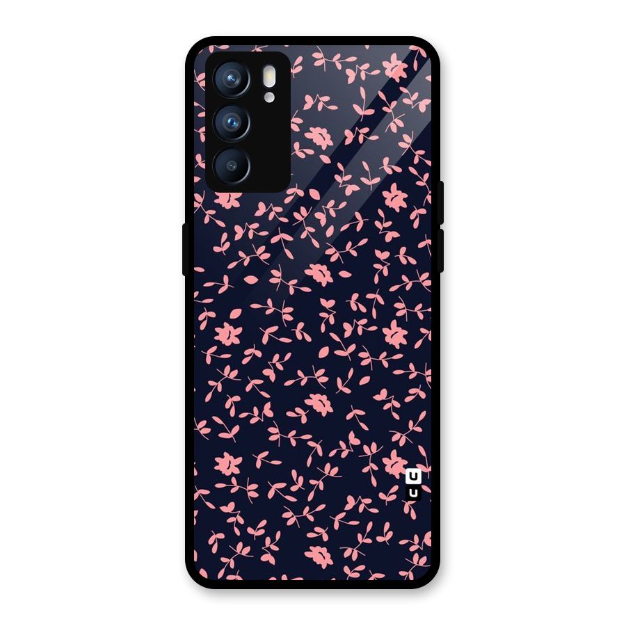 Pink Plant Design Glass Back Case for Oppo Reno6 5G