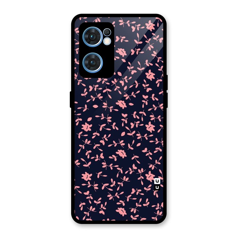 Pink Plant Design Glass Back Case for Oppo Reno7 5G