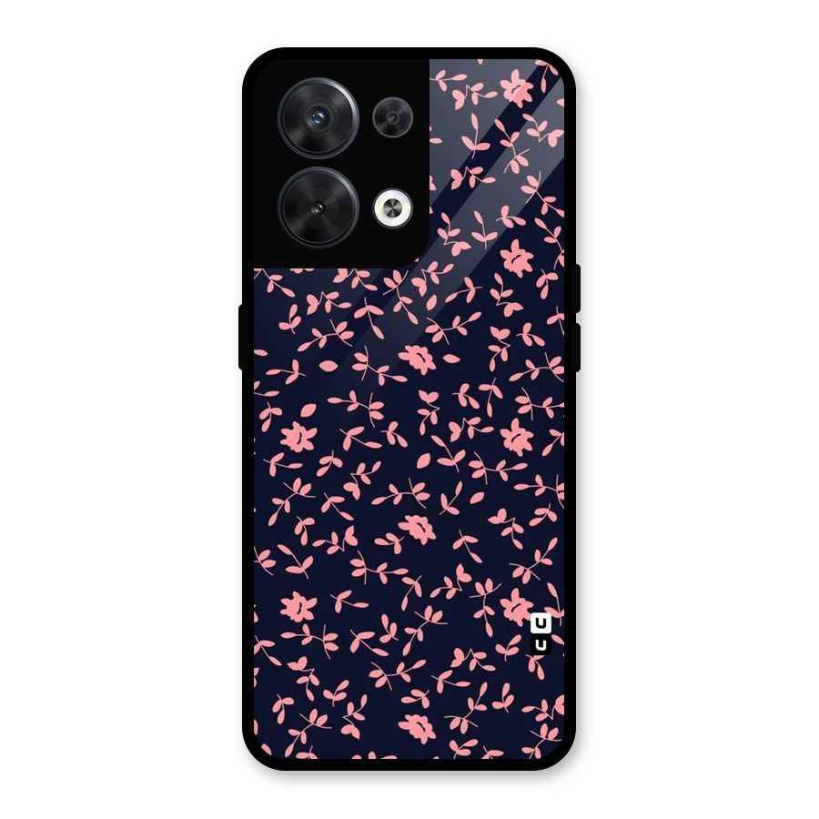 Pink Plant Design Glass Back Case for Oppo Reno8 5G