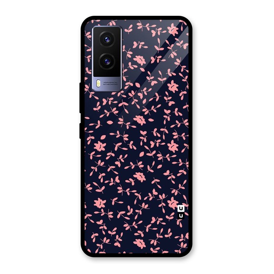 Pink Plant Design Glass Back Case for Vivo V21e 5G