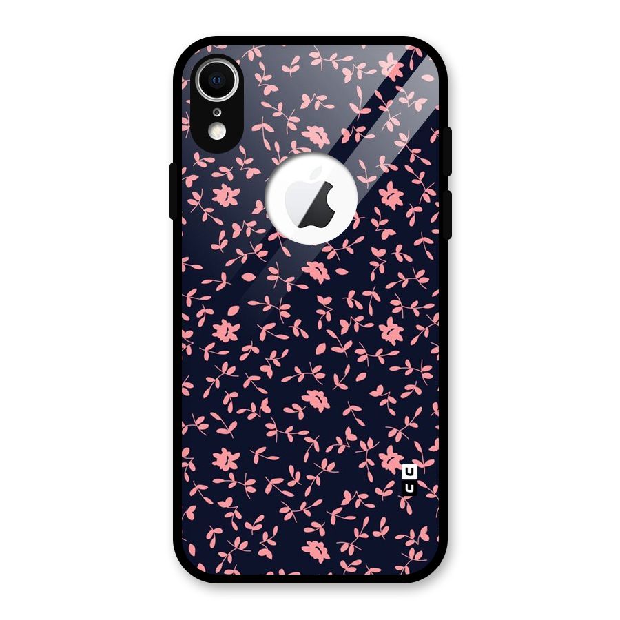 Pink Plant Design Glass Back Case for iPhone XR Logo Cut