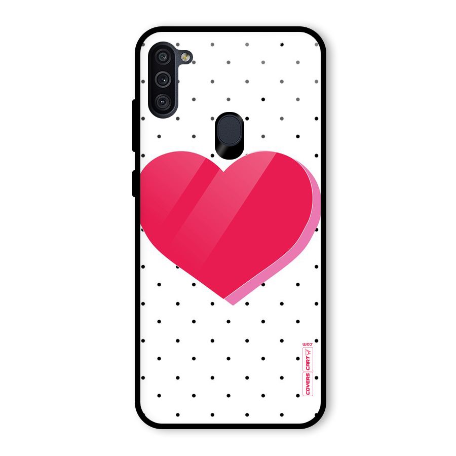 Pink Polka Heart Glass Back Case for Galaxy M11
