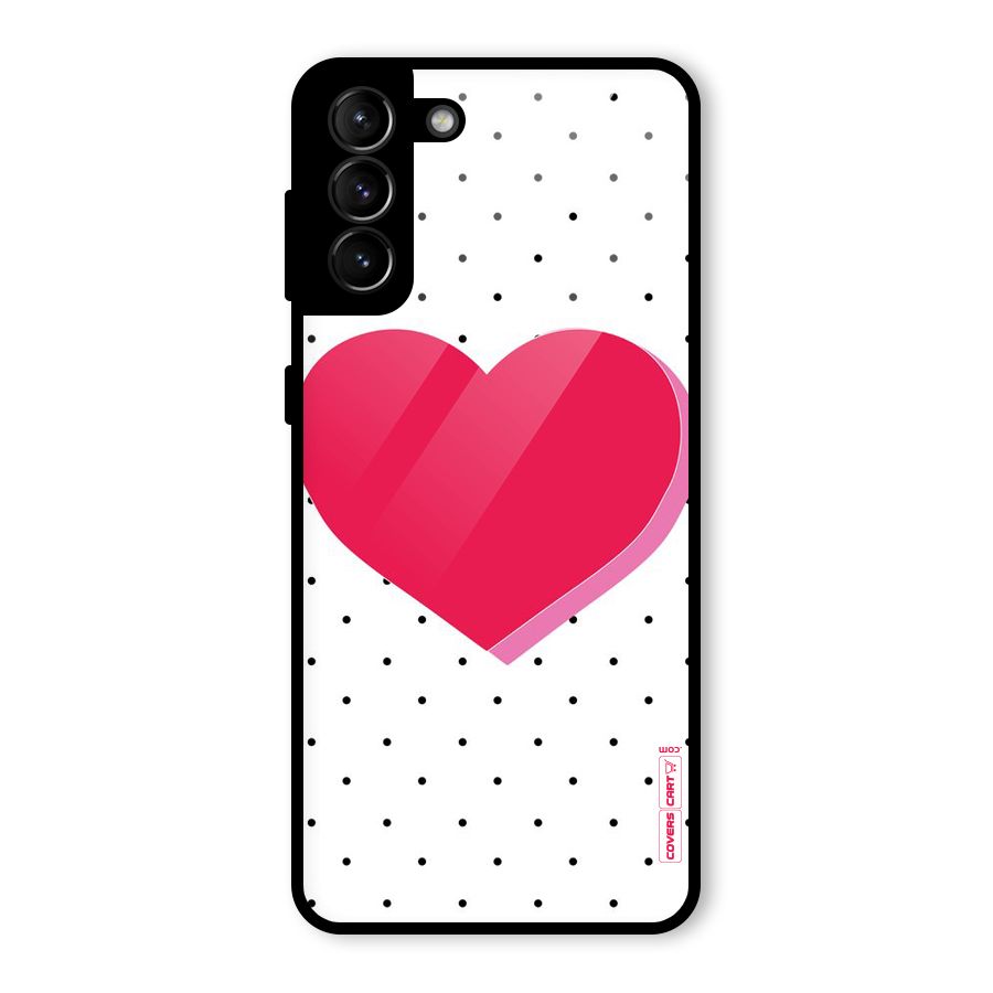 Pink Polka Heart Glass Back Case for Galaxy S21 Plus