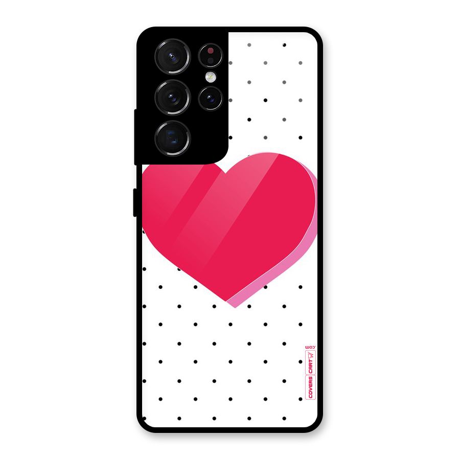 Pink Polka Heart Glass Back Case for Galaxy S21 Ultra 5G