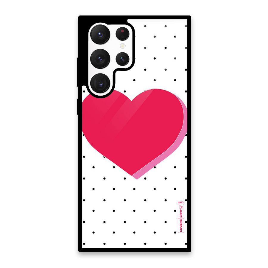 Pink Polka Heart Glass Back Case for Galaxy S22 Ultra 5G