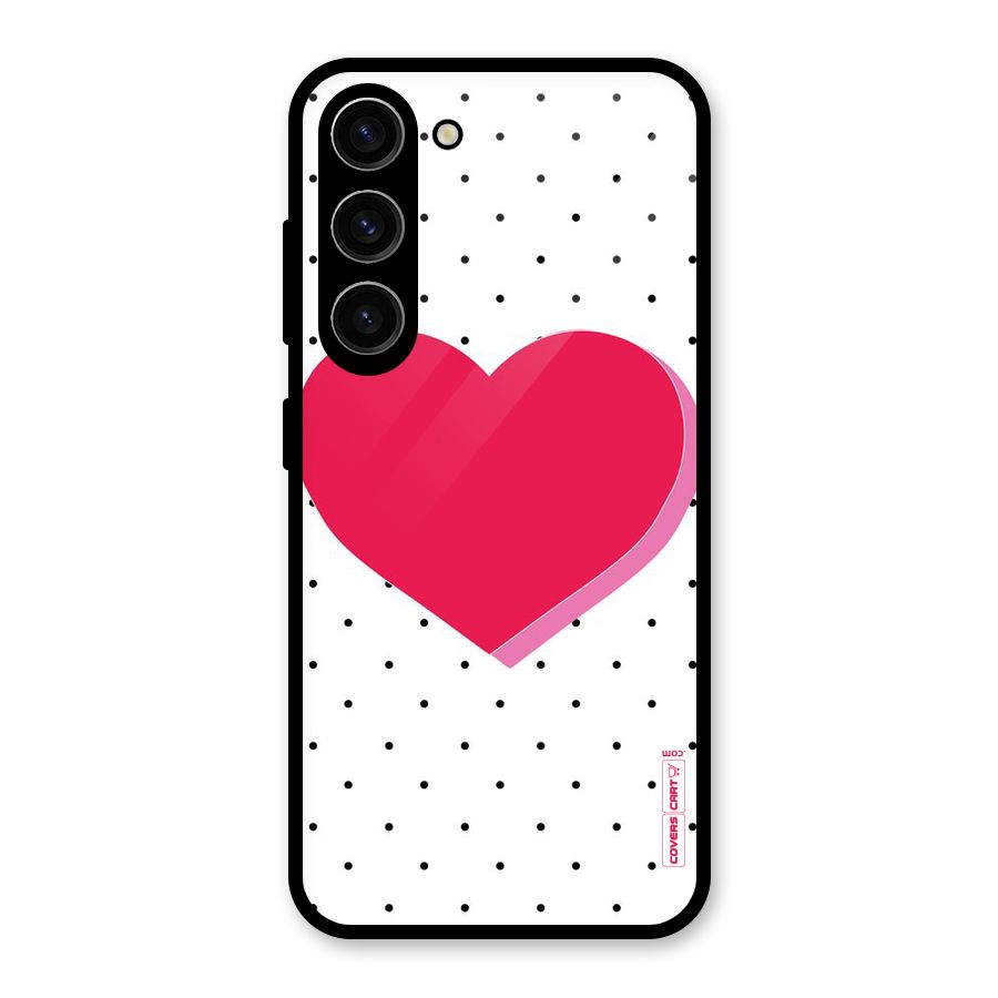 Pink Polka Heart Glass Back Case for Galaxy S23