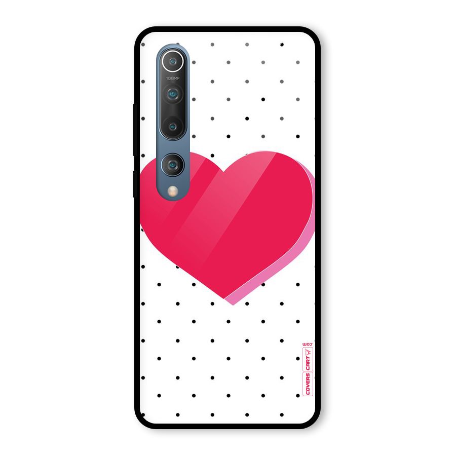 Pink Polka Heart Glass Back Case for Mi 10