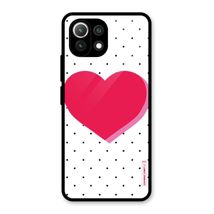 Pink Polka Heart Glass Back Case for Mi 11 Lite