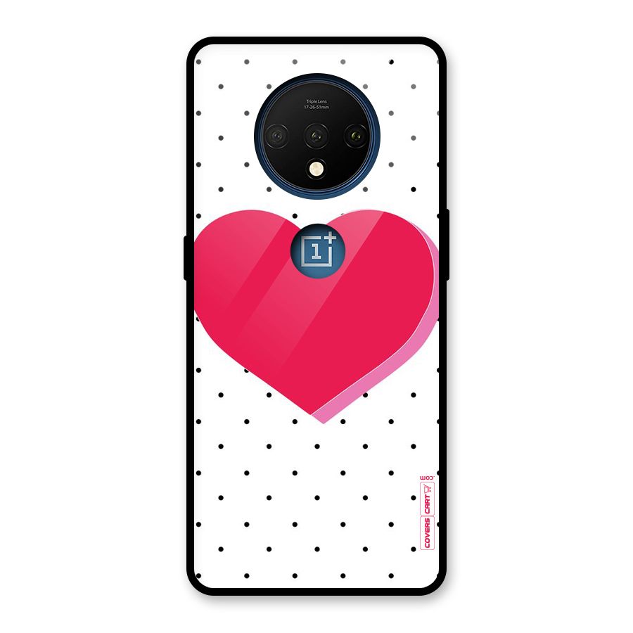 Pink Polka Heart Glass Back Case for OnePlus 7T