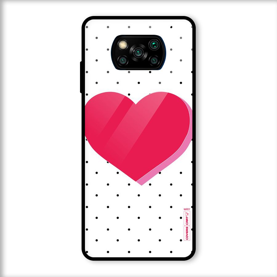 Pink Polka Heart Glass Back Case for Poco X3