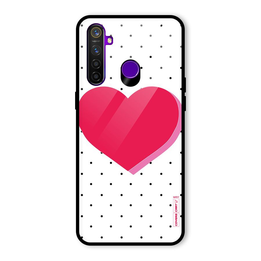 Pink Polka Heart Glass Back Case for Realme 5 Pro