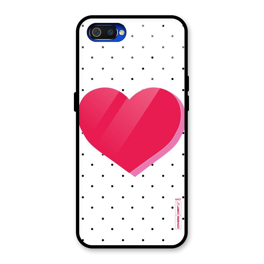 Pink Polka Heart Glass Back Case for Realme C2