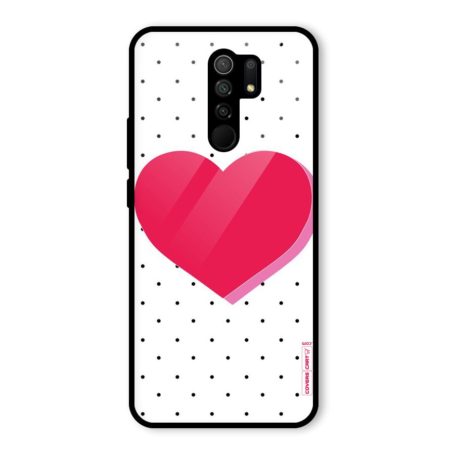 Pink Polka Heart Glass Back Case for Redmi 9 Prime