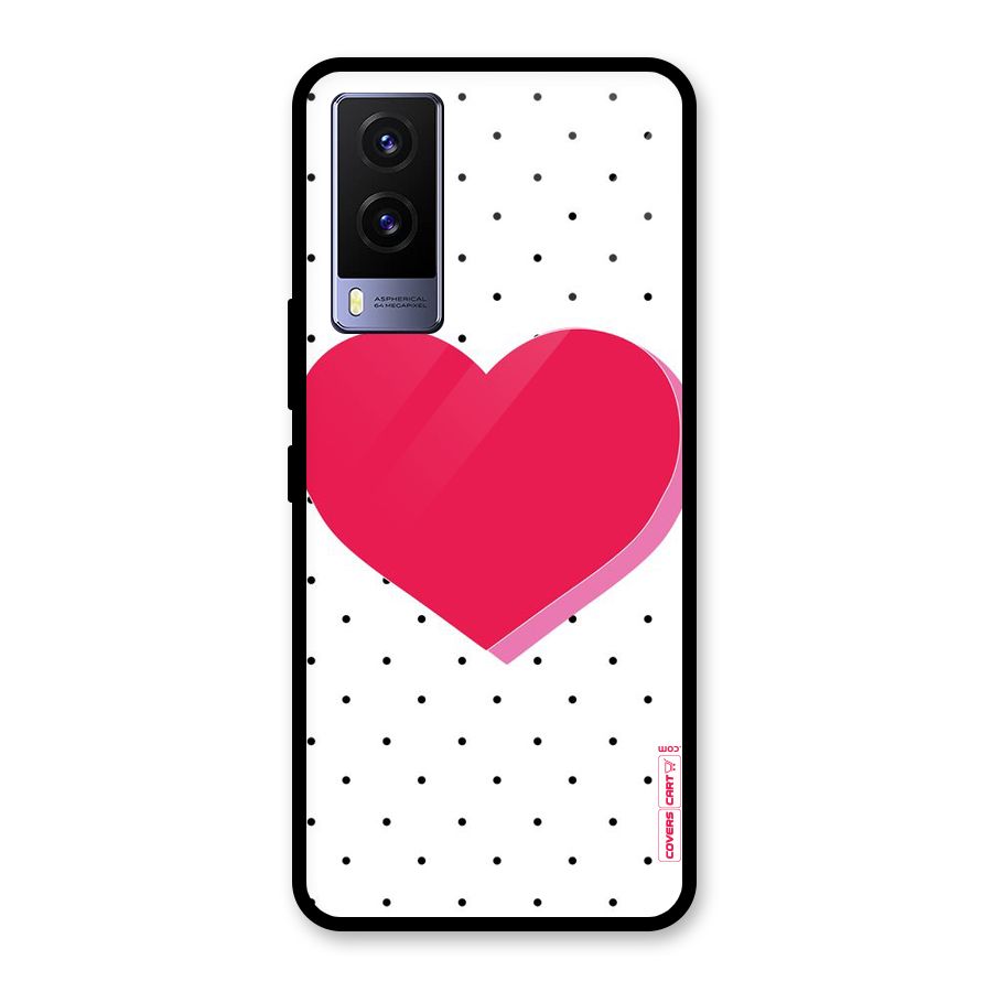 Pink Polka Heart Glass Back Case for Vivo V21e 5G