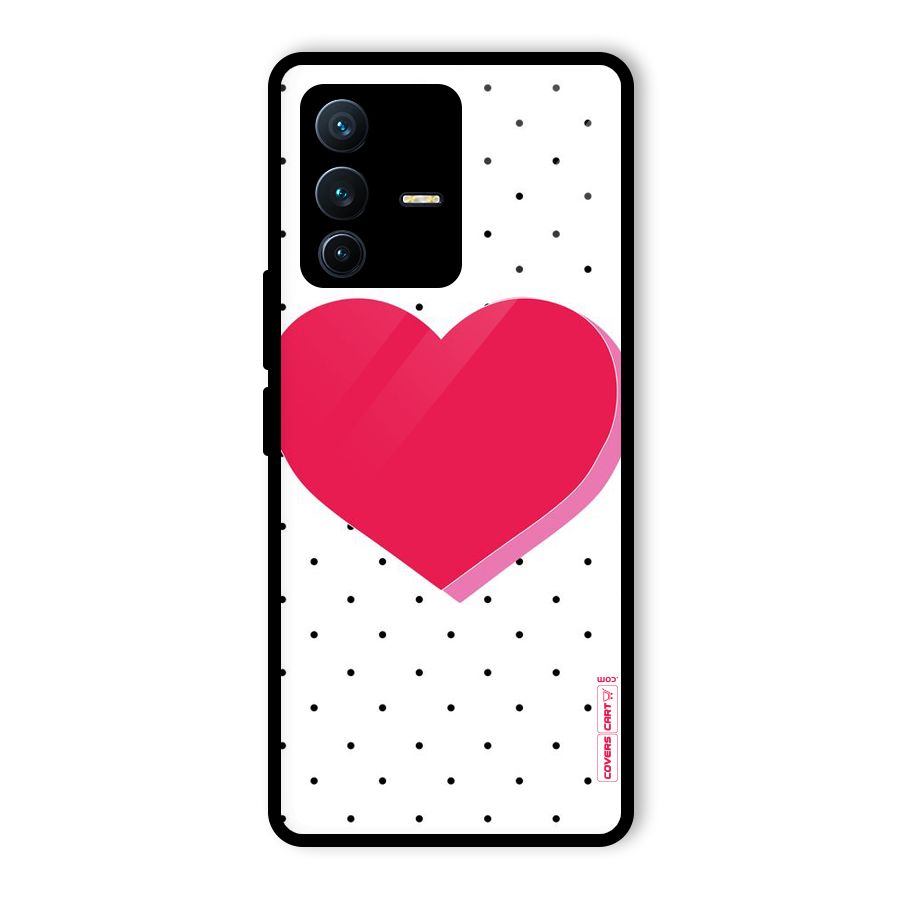Pink Polka Heart Glass Back Case for Vivo V23 Pro